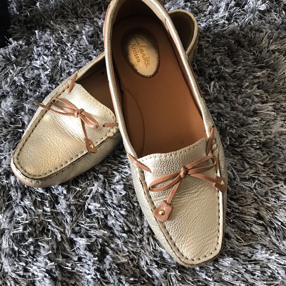 Clarks Gold Metallic Leather Boat Shoes